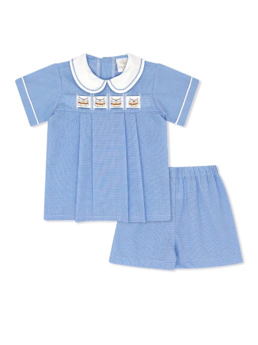 Noah Ribbon Short Set River Royal Minigingham