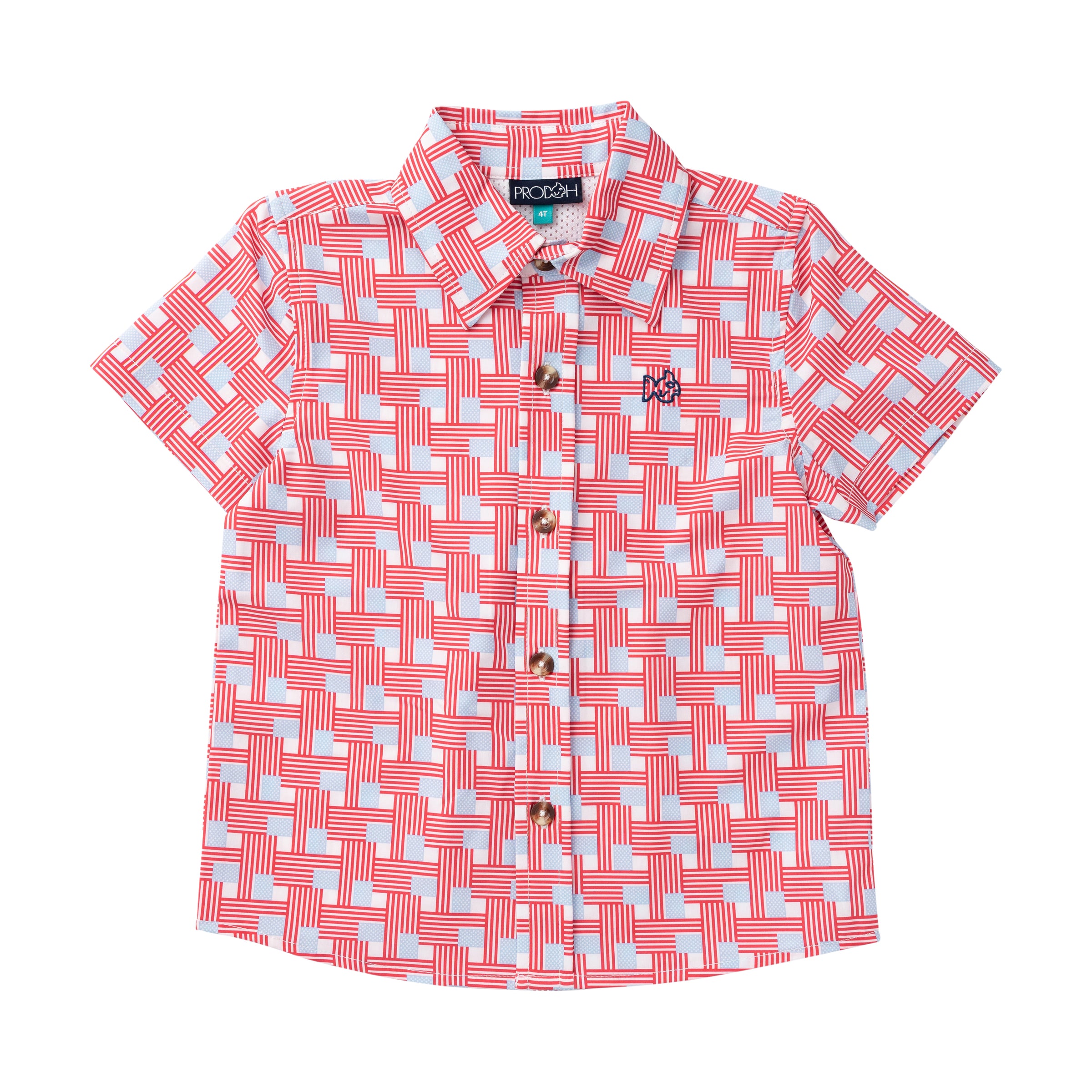 Short Sleeve Button Down Shirt - American Flag Plaid
