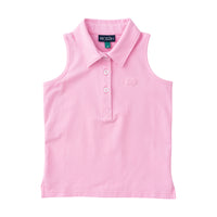 Sleeveless Solid Cotton Polo - Pink Frosting