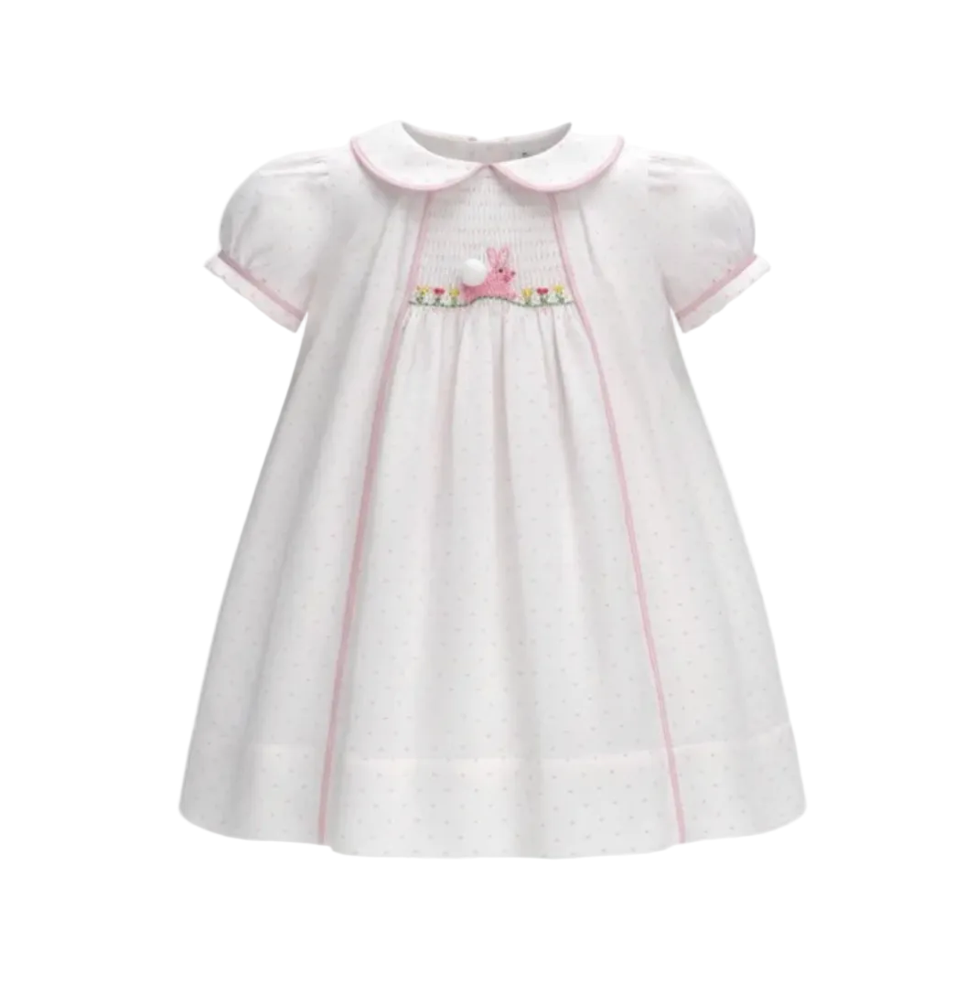 Smocked Bunny Pink Swiss Dot Dress