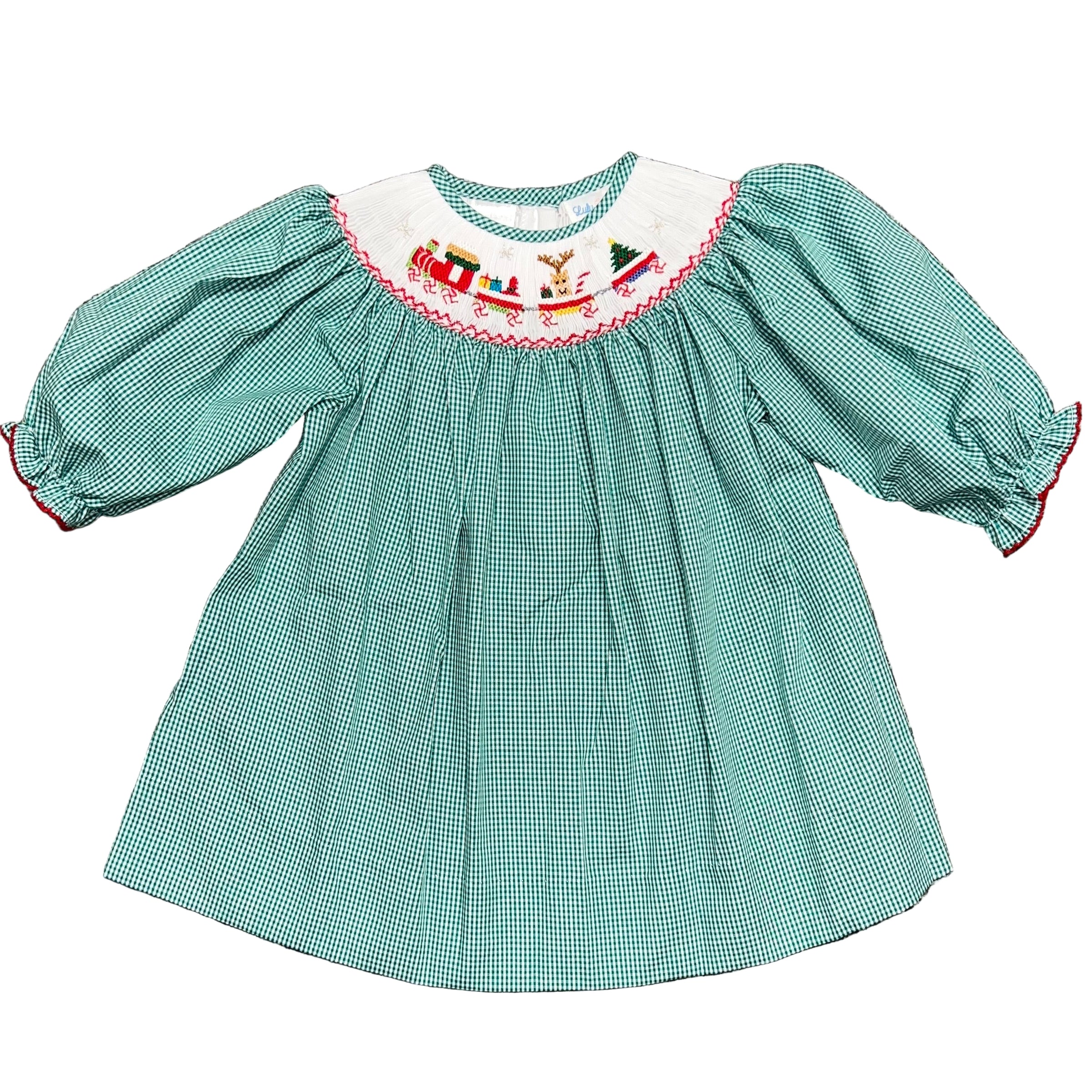 Smocked Christmas Train Bishop Dress
