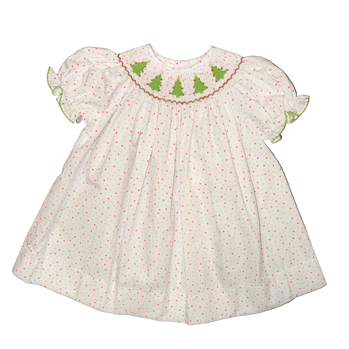 Smocked Christmas Tree Bishop Dress