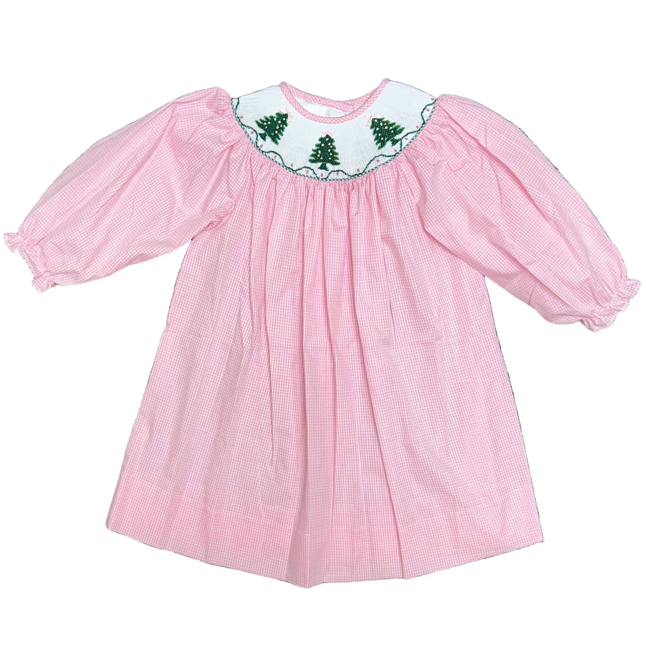 Smocked Christmas Tree Bishop Dress