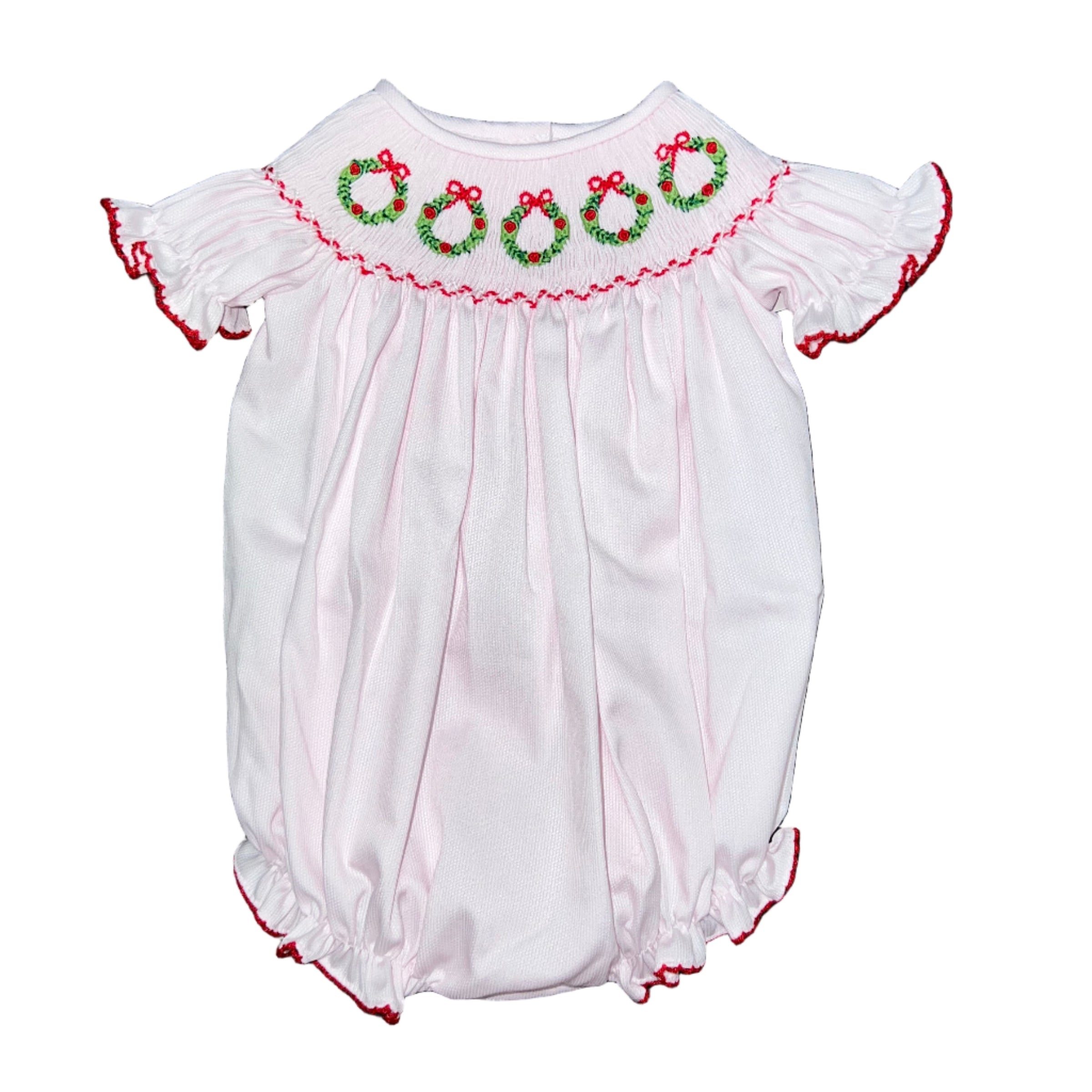 Light Pink Smocked Christmas Wreath Bishop Bubble