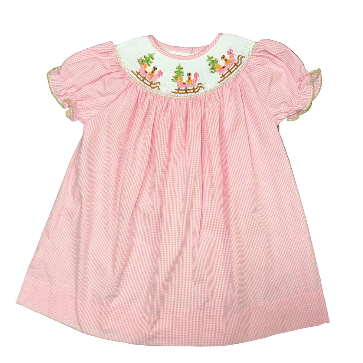 Smocked Puppy in Sleigh Bishop Dress