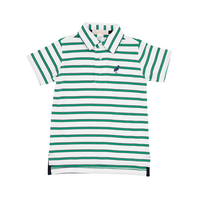 Worth Avenue White/ Nantucket Navy/Kiawah Kelly Green Stripe Prim and Proper Polo