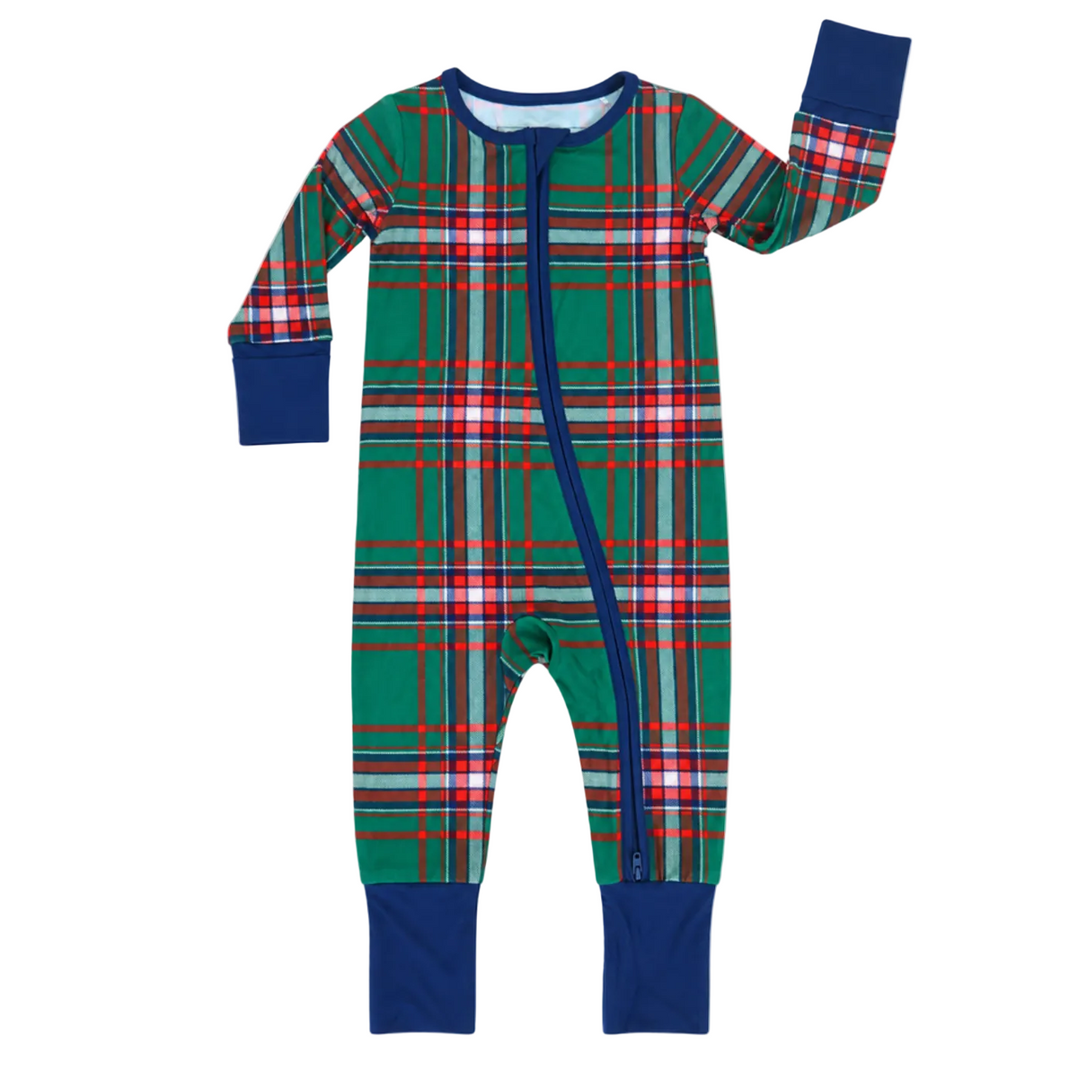 Zipper Romper Christmas Plaid Green