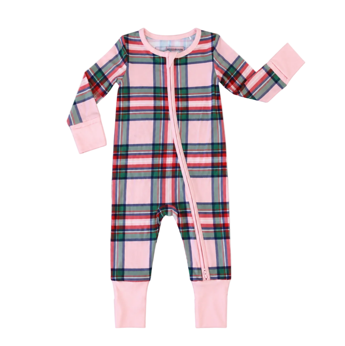 Zipper Romper Christmas Plaid Pink