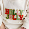 Holly Jolly Patch Christmas Long Sleeve Romper- Natural