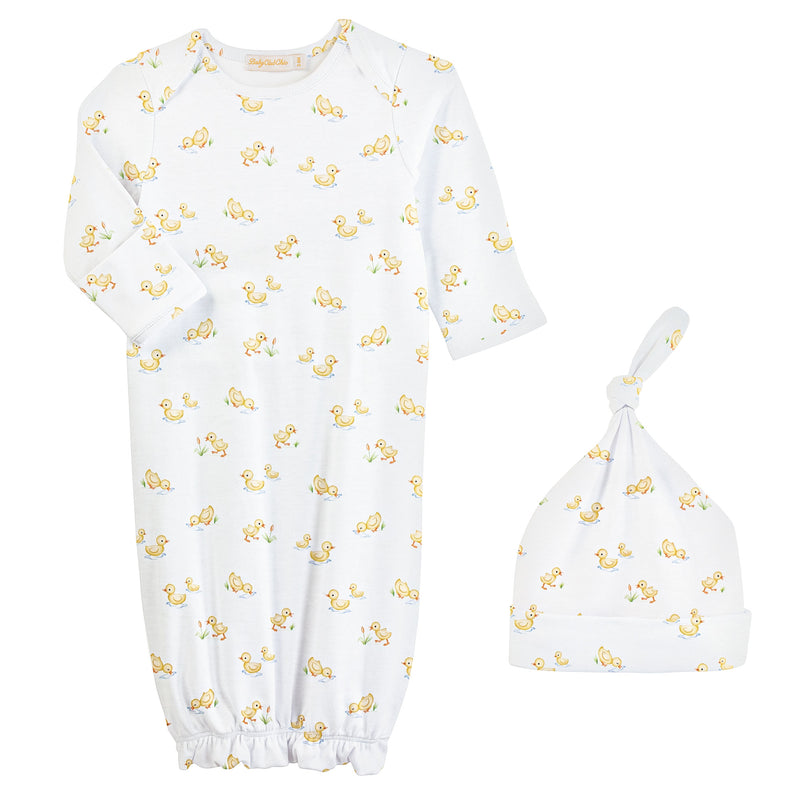 Baby Duckies Printed Gown and Hat Set