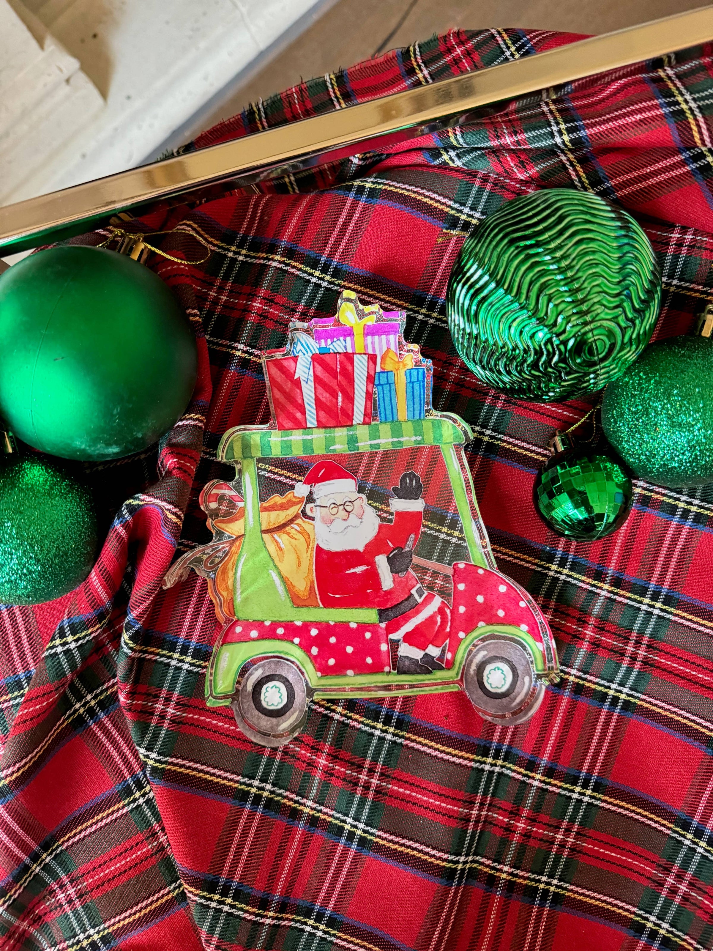 Acrylic Art Block Golf Cart Santa Claus