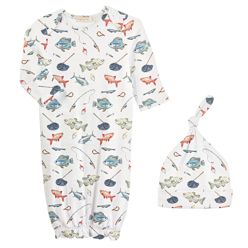 Fishing Day Printed Gown and Hat Set