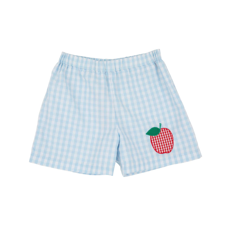 Buckhead Blue Gingham/Worth Ave White Shelton Shorts - Apple Applique