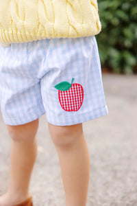 Buckhead Blue Gingham/Worth Ave White Shelton Shorts - Apple Applique