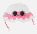 White Pink Scallop Bucket Hat With Sunnies