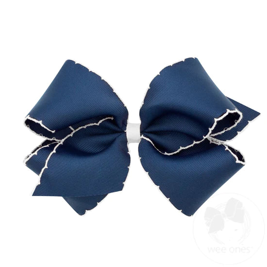 Wee Ones King Navy & White Moonstitch Bow