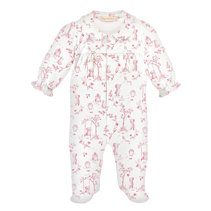 Toile de Jouy Pink Printed Footie w/Printed Round Collar