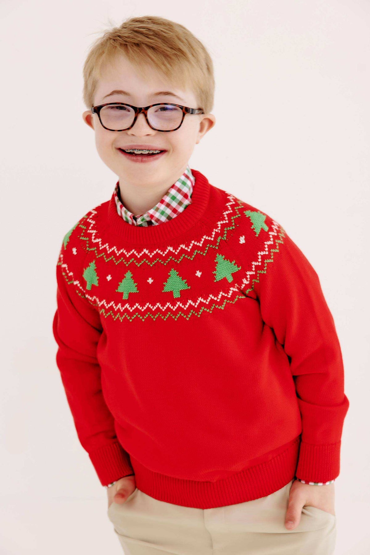 Isaac's Sweater Fairisle Richmond Red/Christmas Trees