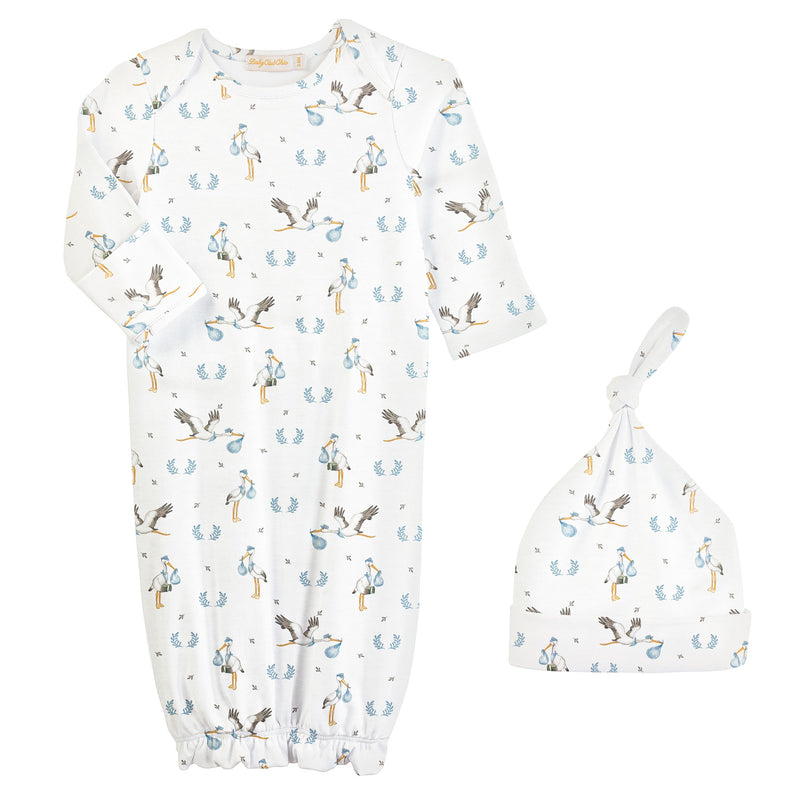 Welcome Baby Blue Printed Gown and Hat Set