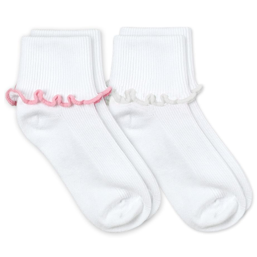 Ripple Edge Smooth Toe Turn Cuff 2 pair pack Pink and White