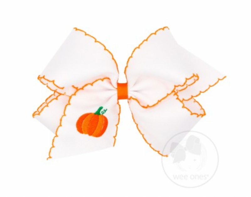 Pumpkin Embroidered Bow- Medium