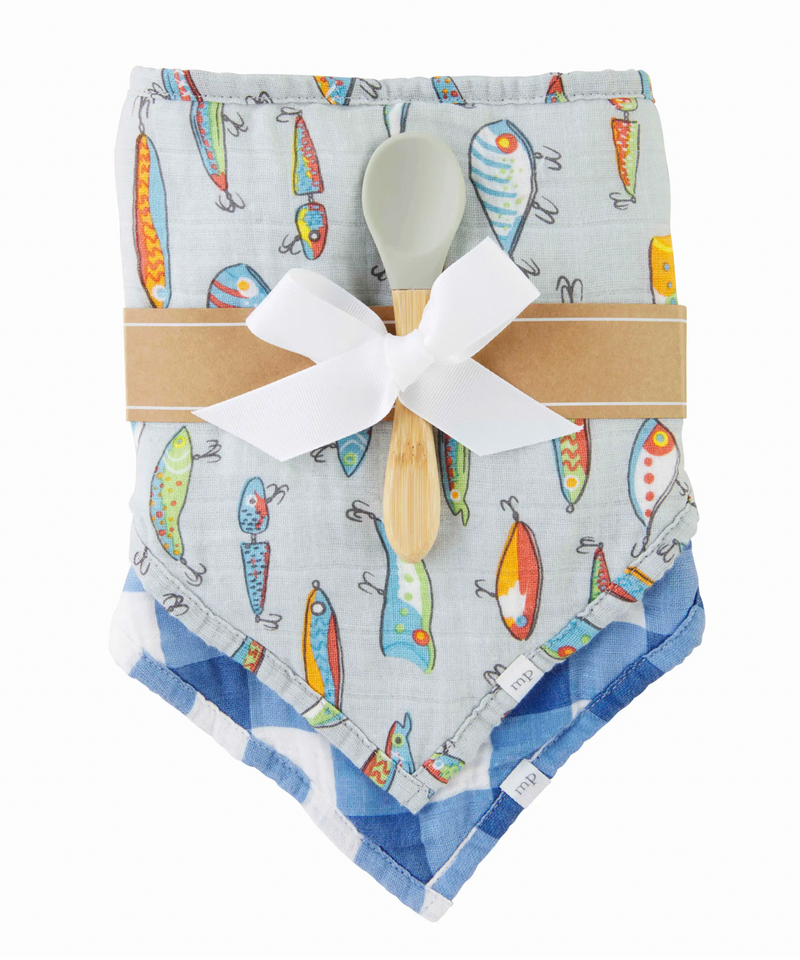 Mud Pie Fishing Muslin Bib Spoon Set