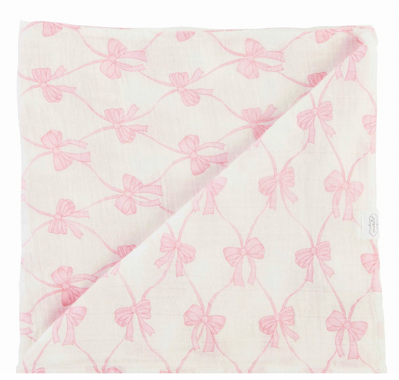 Mud Pie Pink Bow Swaddle Blanket