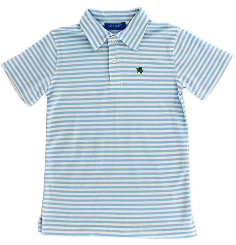 Blue/White Stripe Short Sleeve Polo