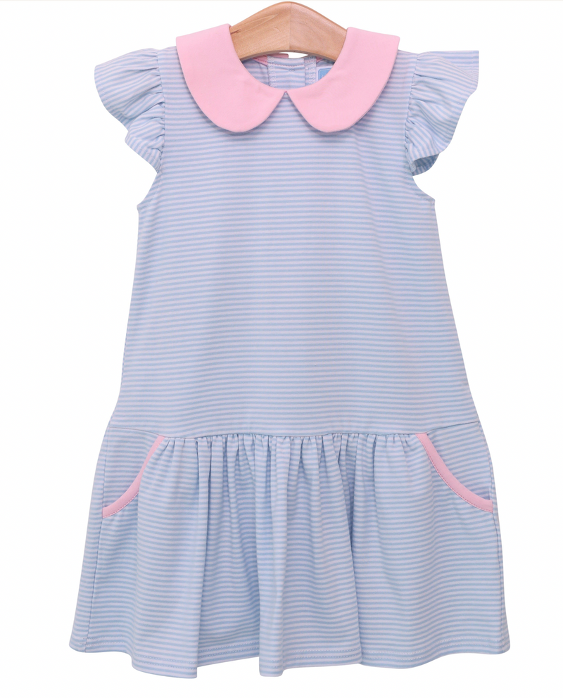 Genevieve Dress-Light Blue Stripe/Pink