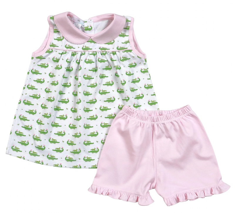 Pink Alligator Short Set-size 2t