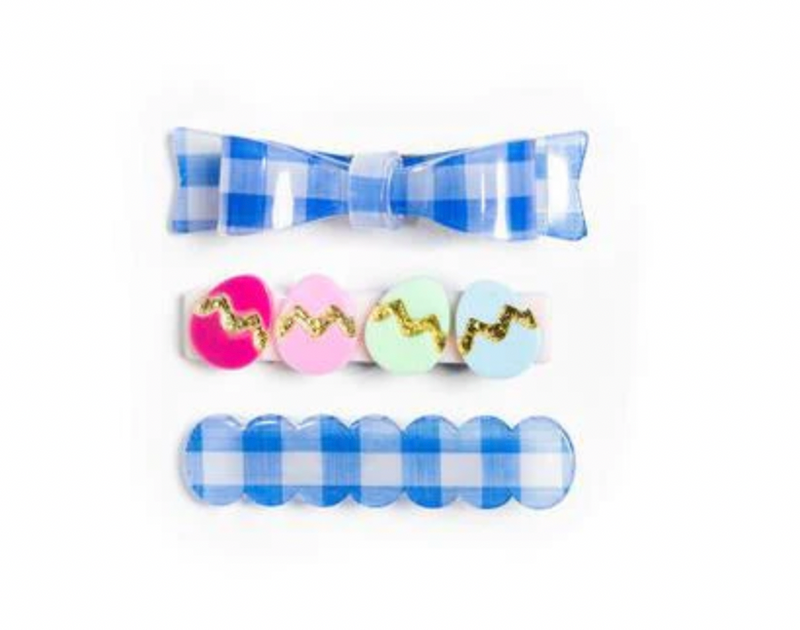 Easter Blue Plaid Bow Clips