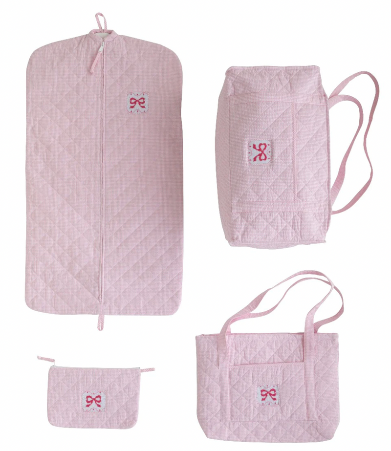 Quilted Luggage Set- Pink Bow