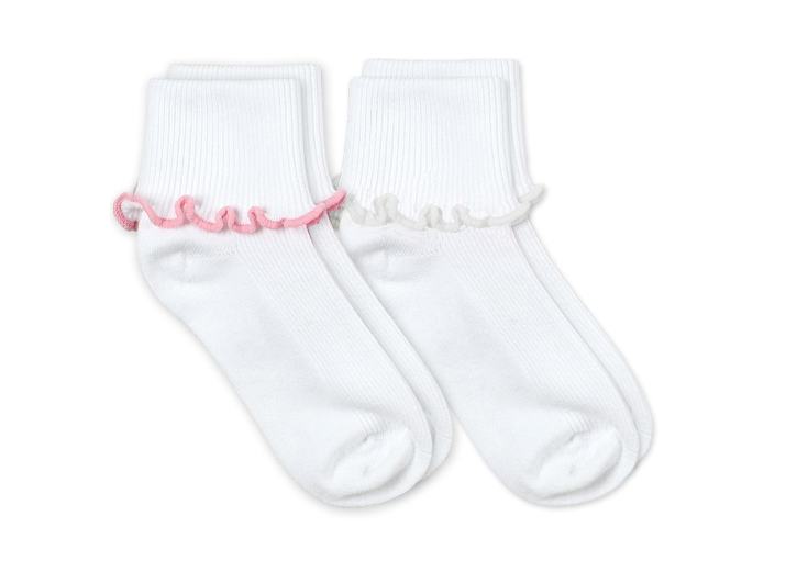 Jefferies Socks Ripple Edge Smooth Toe Turn Cuff 2 pair pack Pink and White