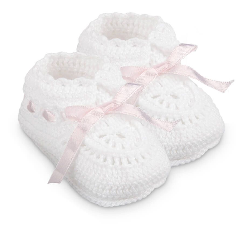 Hand Crochet Ribbon Newborn Bootie