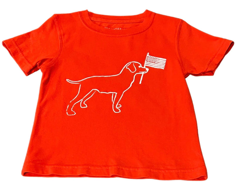 Red Dog With Flag Tee