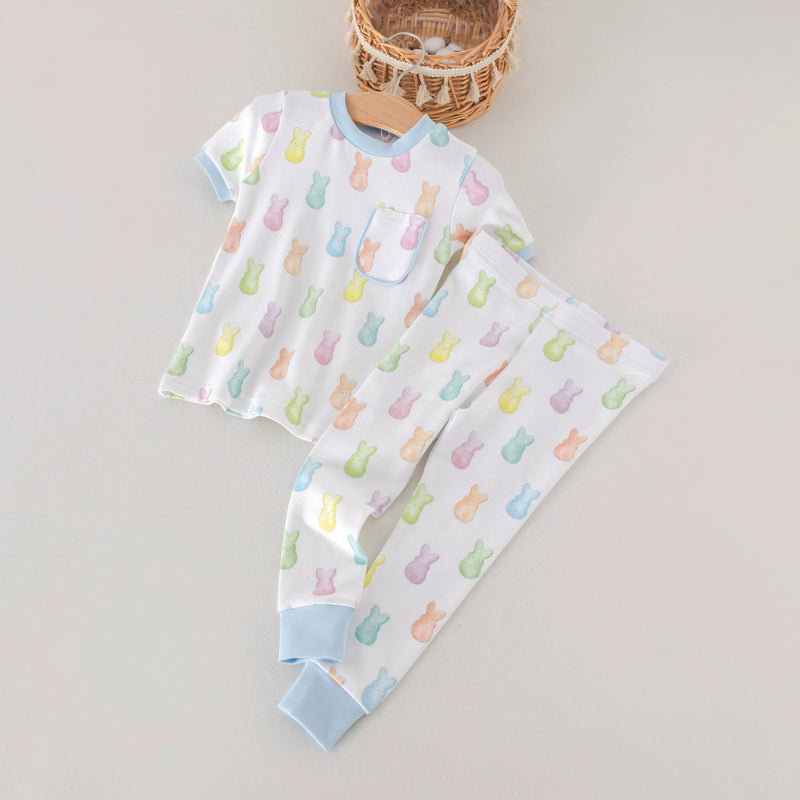 Hoppy Easter Blue Trim Pajama Set
