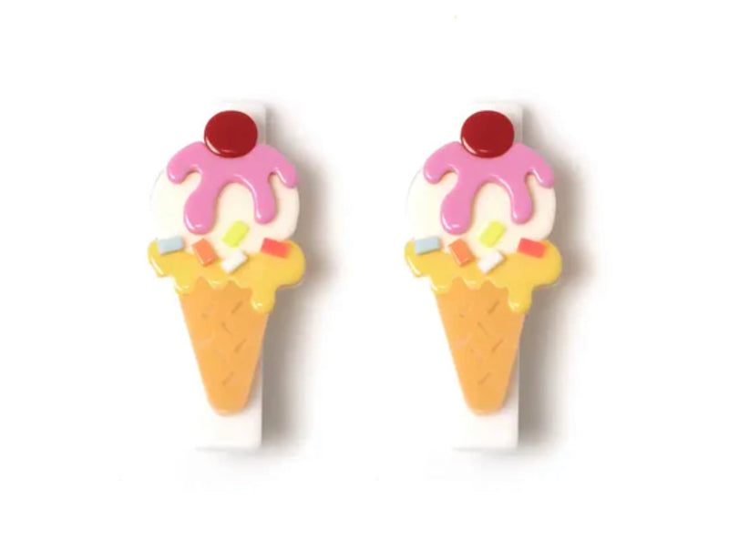 Ice Cream Sundae Pink/Yellow Alligator Clips (pair)