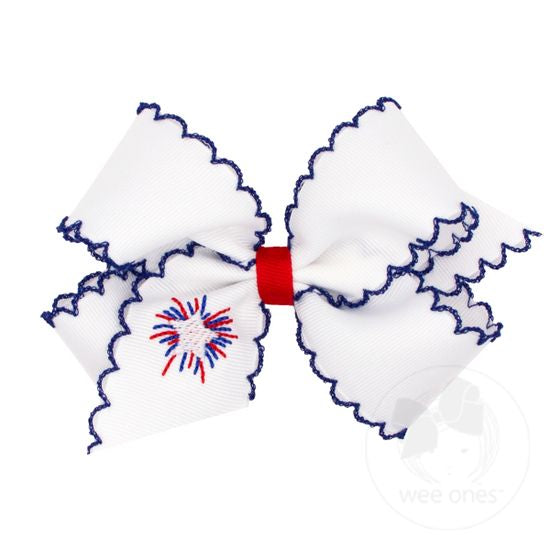 Medium Firework Bow With Navy Moonstitch Edge and Embroidery